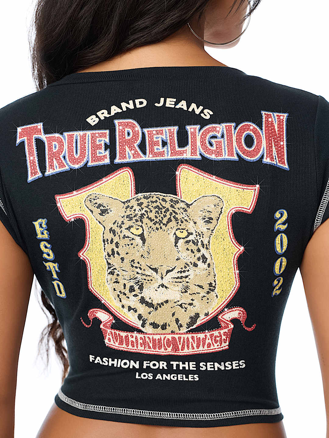 CRYSTAL LEOPARD RIBBED NOTCH TEE