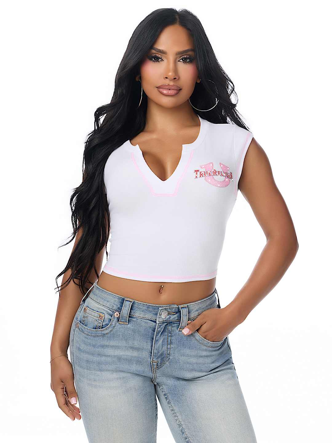 CRYSTAL LEOPARD RIBBED NOTCH TEE