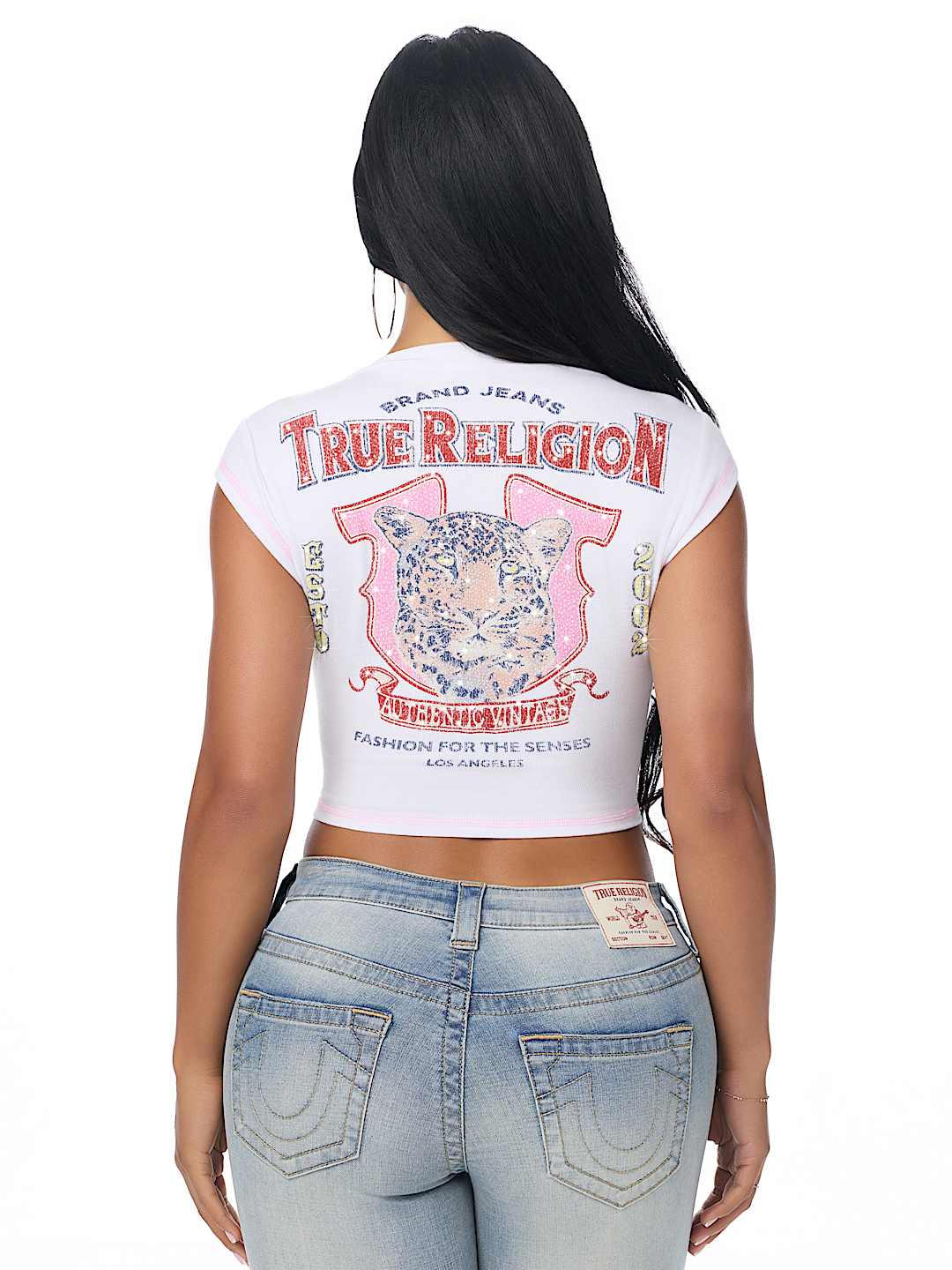 CRYSTAL LEOPARD RIBBED NOTCH TEE