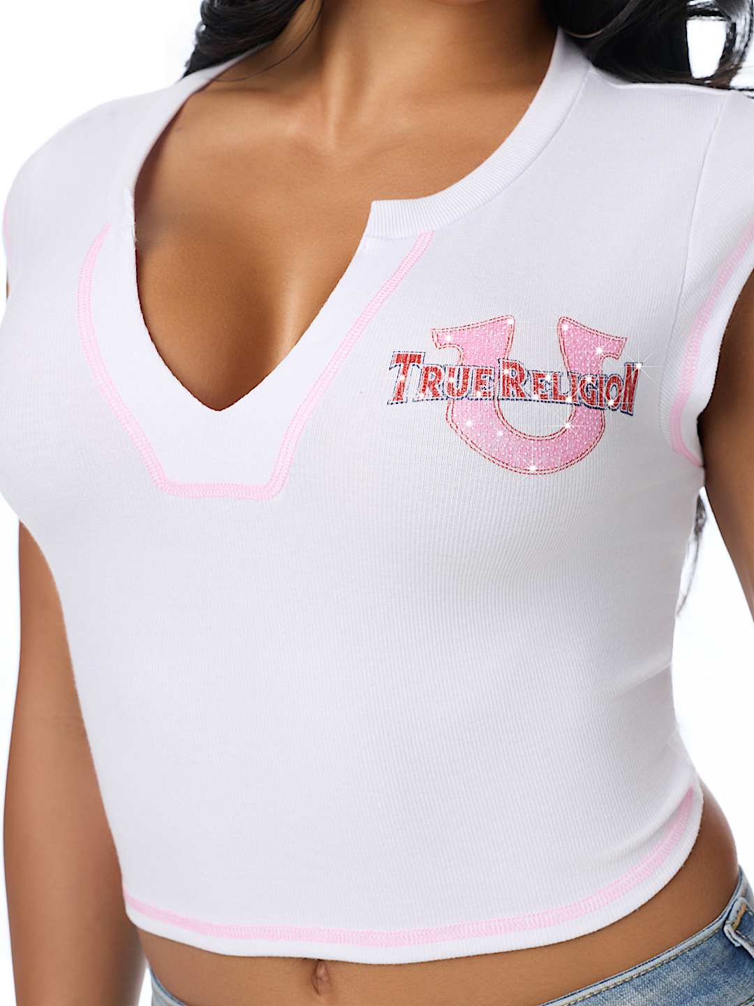 CRYSTAL LEOPARD RIBBED NOTCH TEE