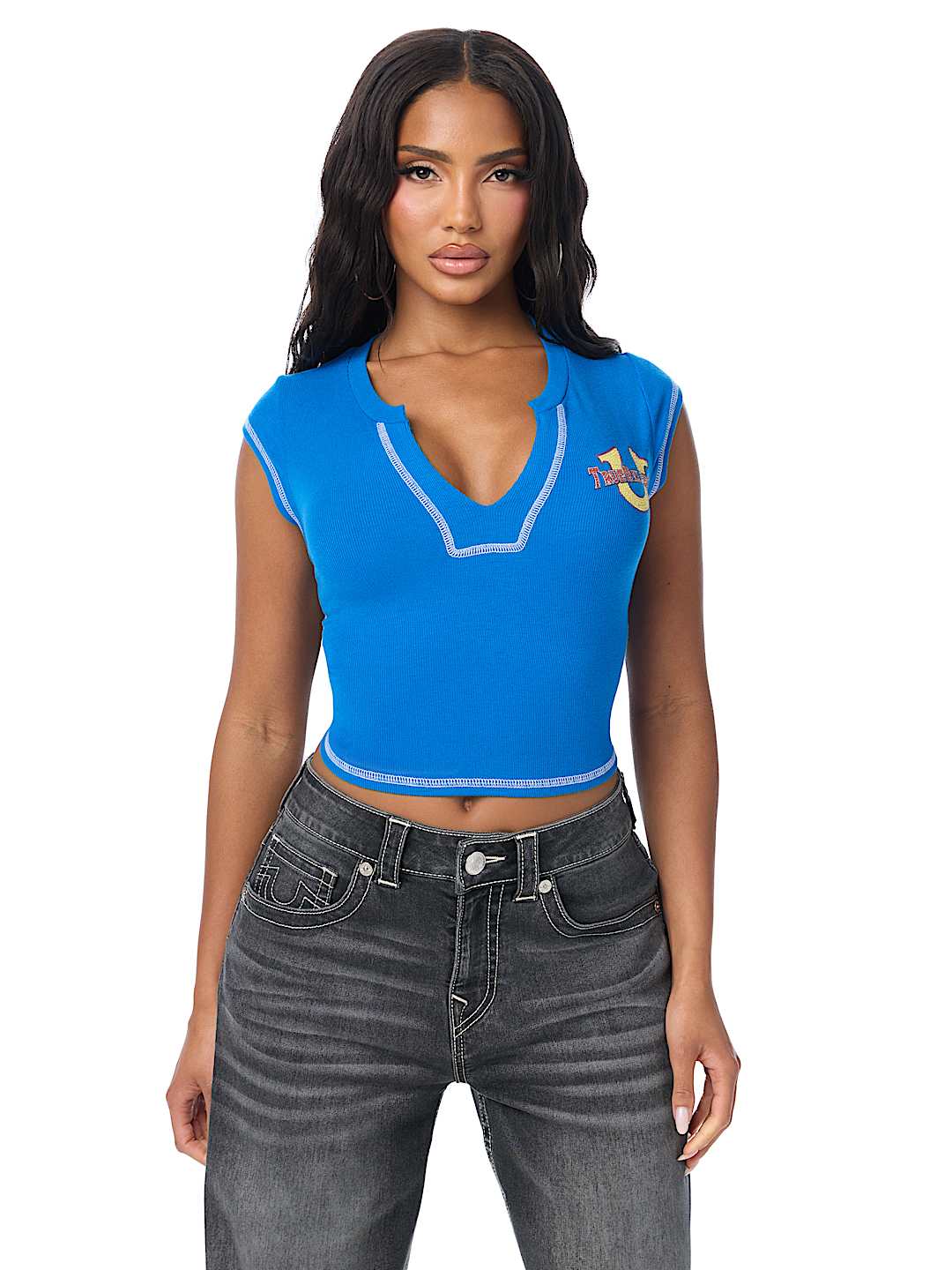 CRYSTAL LEOPARD RIBBED NOTCH TEE