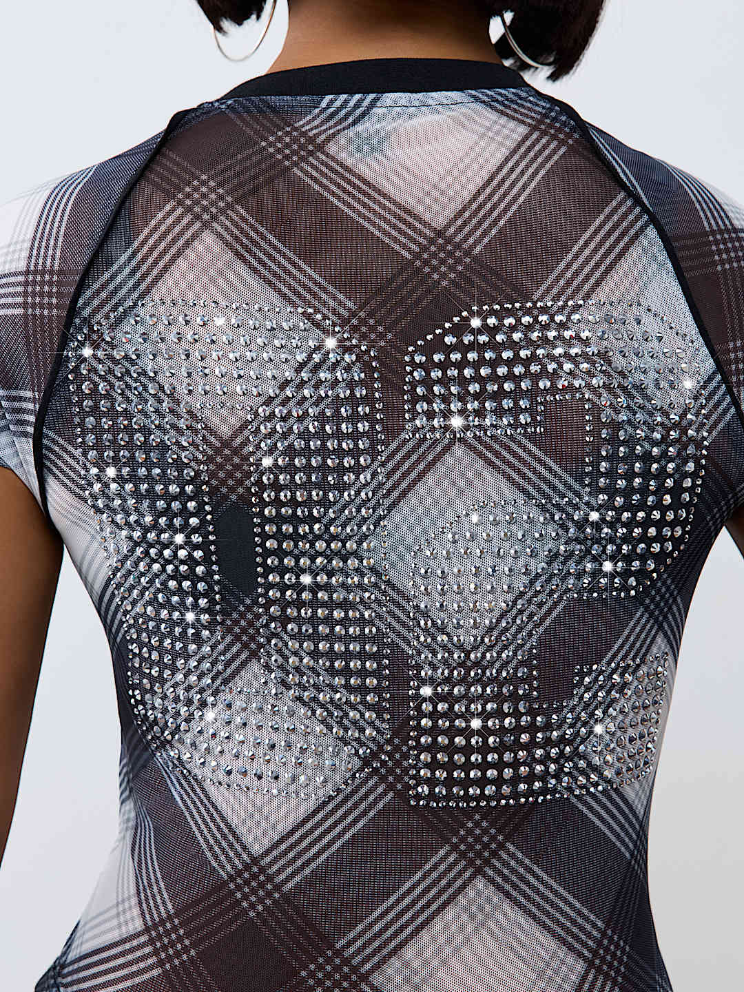 CRYSTAL PLAID RAGLAN MESH TOP