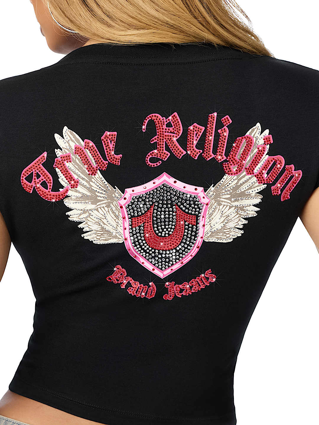 CRYSTAL WING PLUNGE  TEE