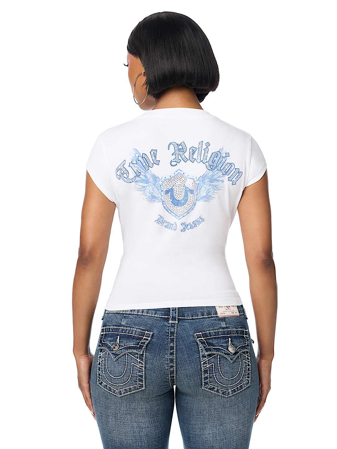 CRYSTAL WING PLUNGE  TEE