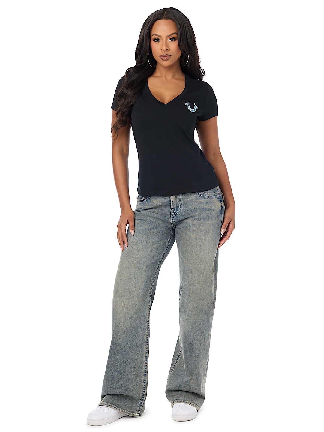 CRYSTALIZED SNAKESKIN V-NECK TEE