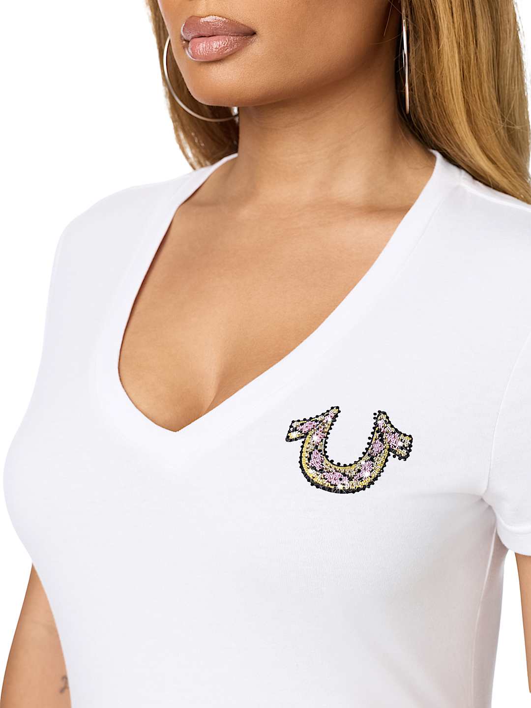 CRYSTALIZED SNAKESKIN V-NECK TEE