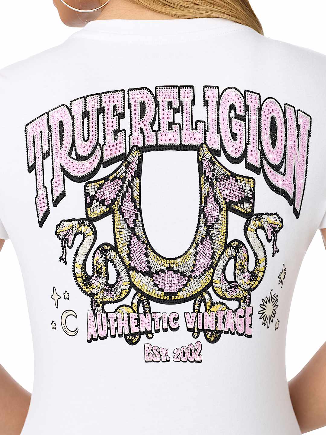 CRYSTALIZED SNAKESKIN V-NECK TEE