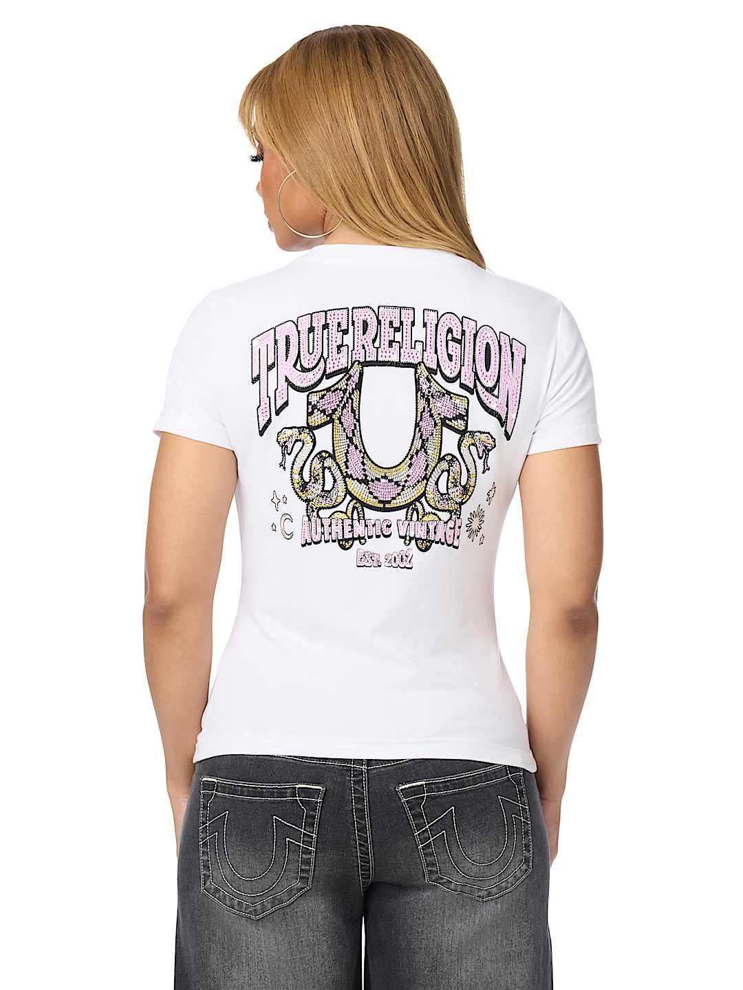 CRYSTALIZED SNAKESKIN V-NECK TEE