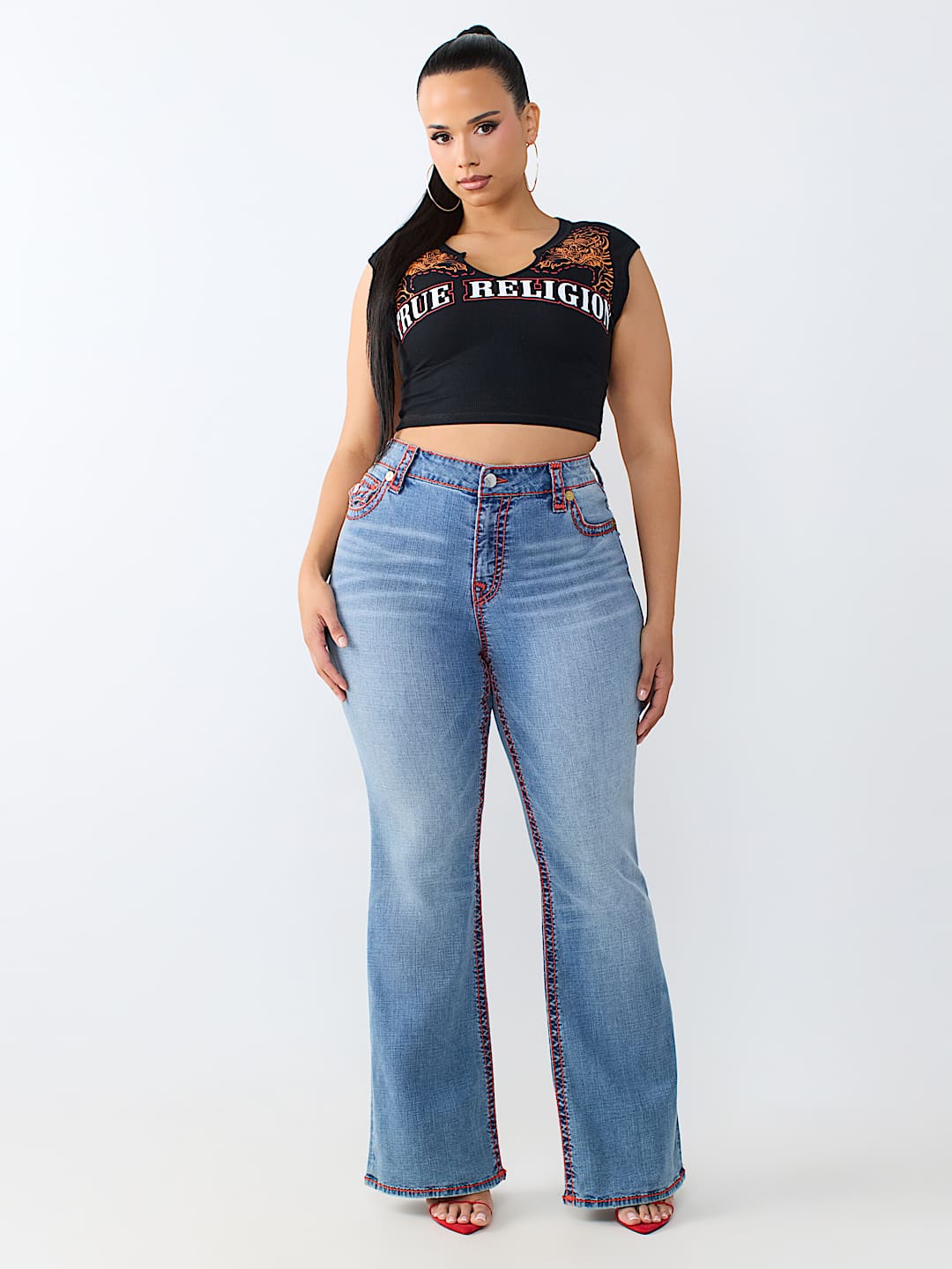 PLUS BECCA MID RISE SUPER T FLAP BOOTCUT JEAN