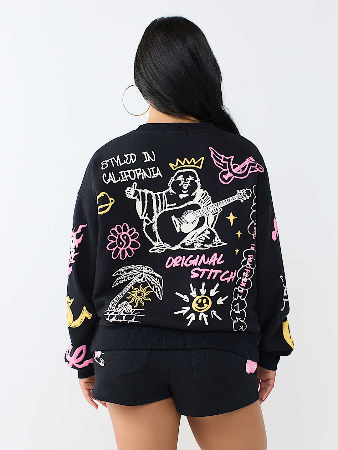 DOODLE ALLOVER PRINT BOYFRIEND PULLOVER 