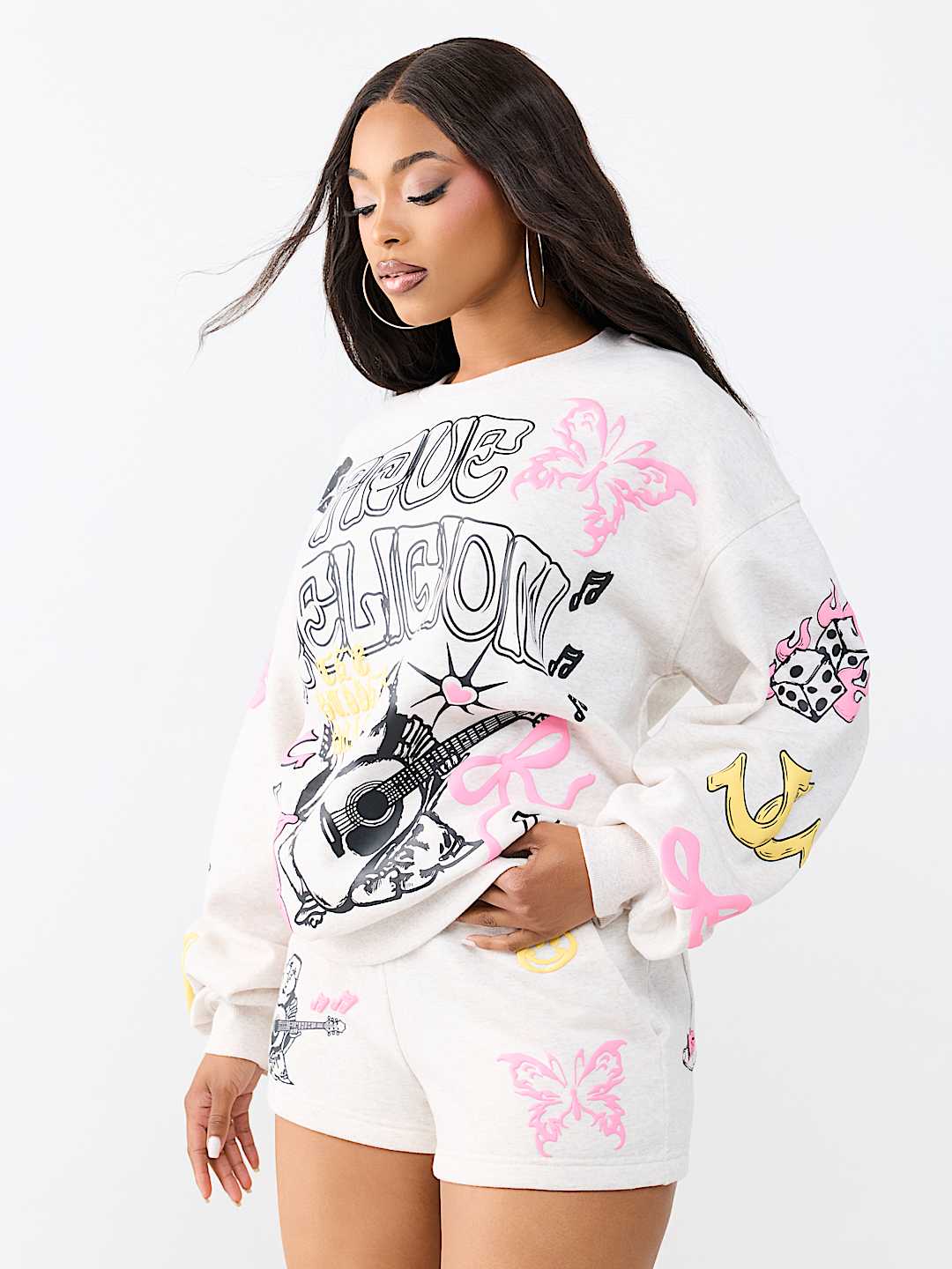 DOODLE ALLOVER PRINT BOYFRIEND PULLOVER 