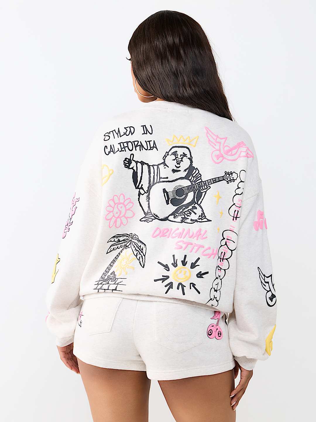 DOODLE ALLOVER PRINT BOYFRIEND PULLOVER 