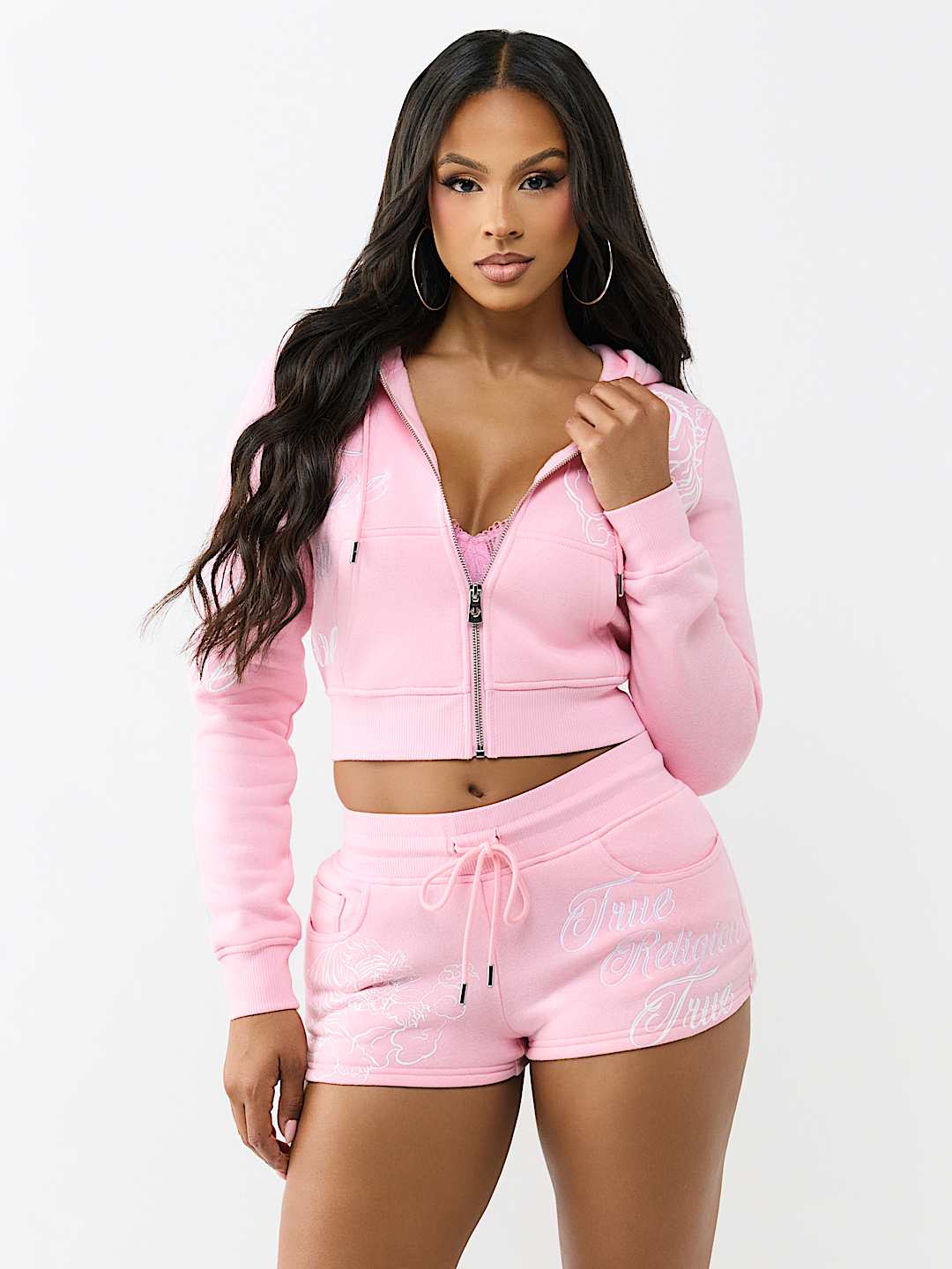 EMBROIDERED TIGER SHRUNKEN ZIP HOODIE