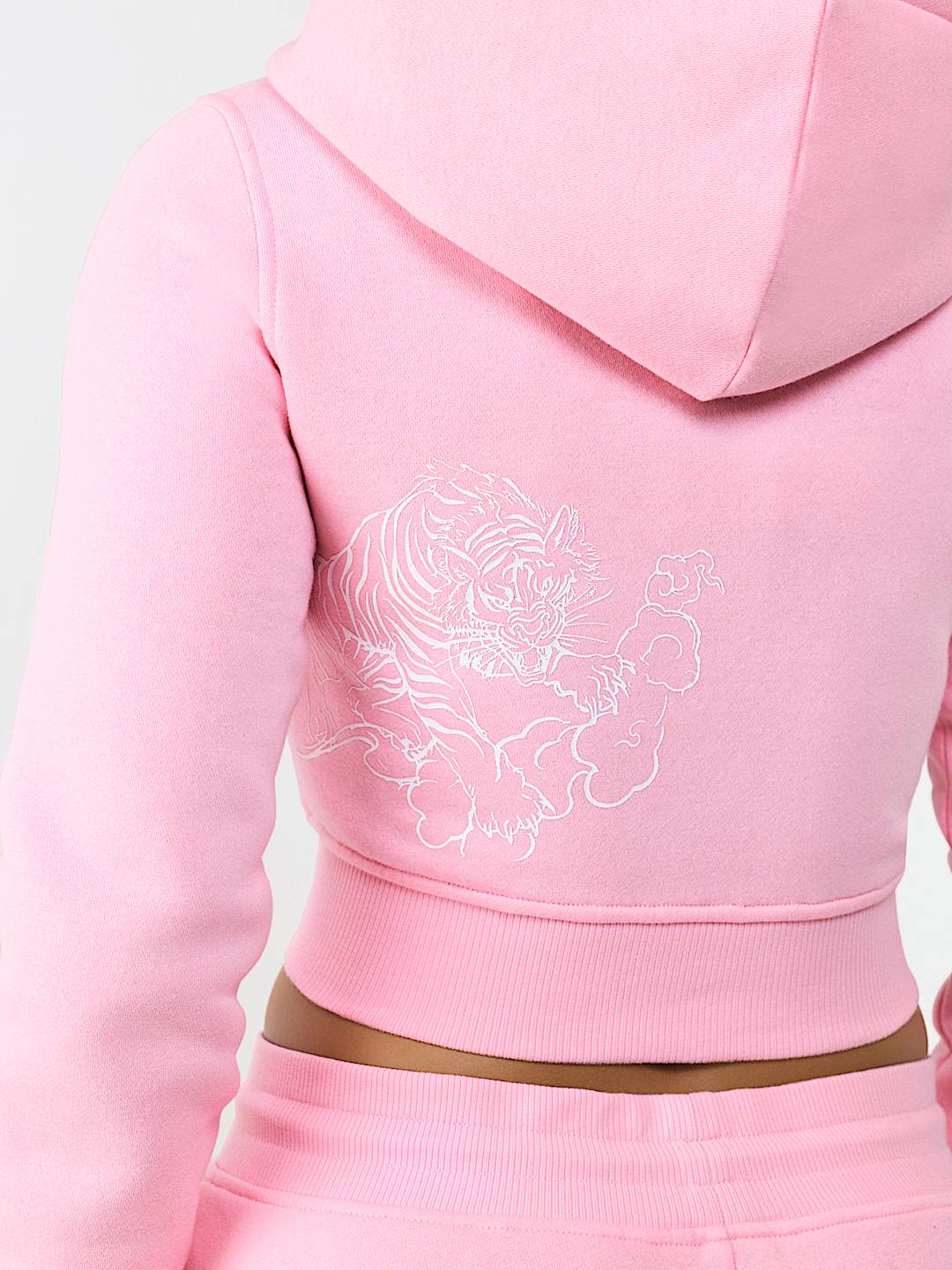 EMBROIDERED TIGER SHRUNKEN ZIP HOODIE