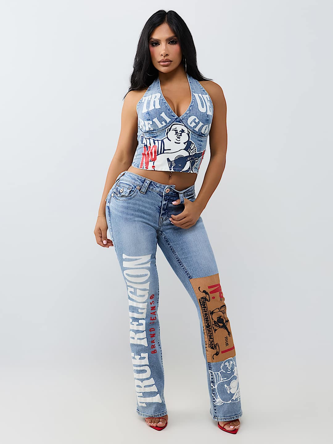 BECCA MID RISE PRINT FLAP BOOTCUT JEAN