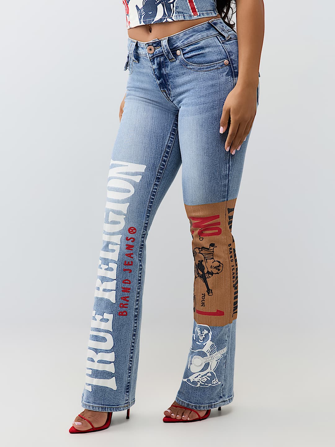 BECCA MID RISE PRINT FLAP BOOTCUT JEAN