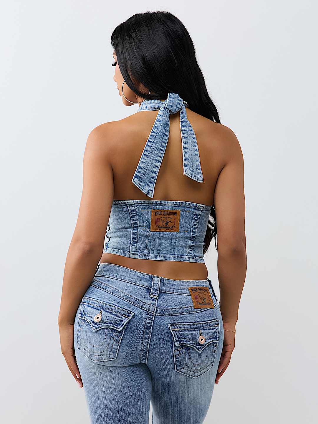 DENIM PRINT HALTER TOP