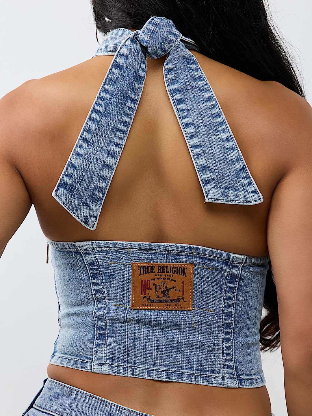 DENIM PRINT HALTER TOP