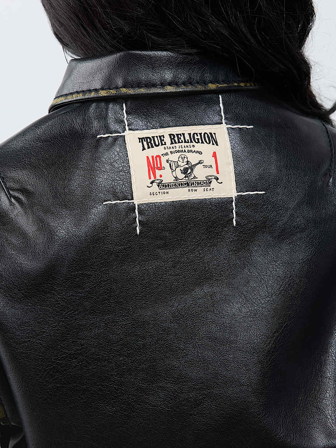 RELAXED EMBROIDERED BUDDHA FAUX LEATHER JACKET