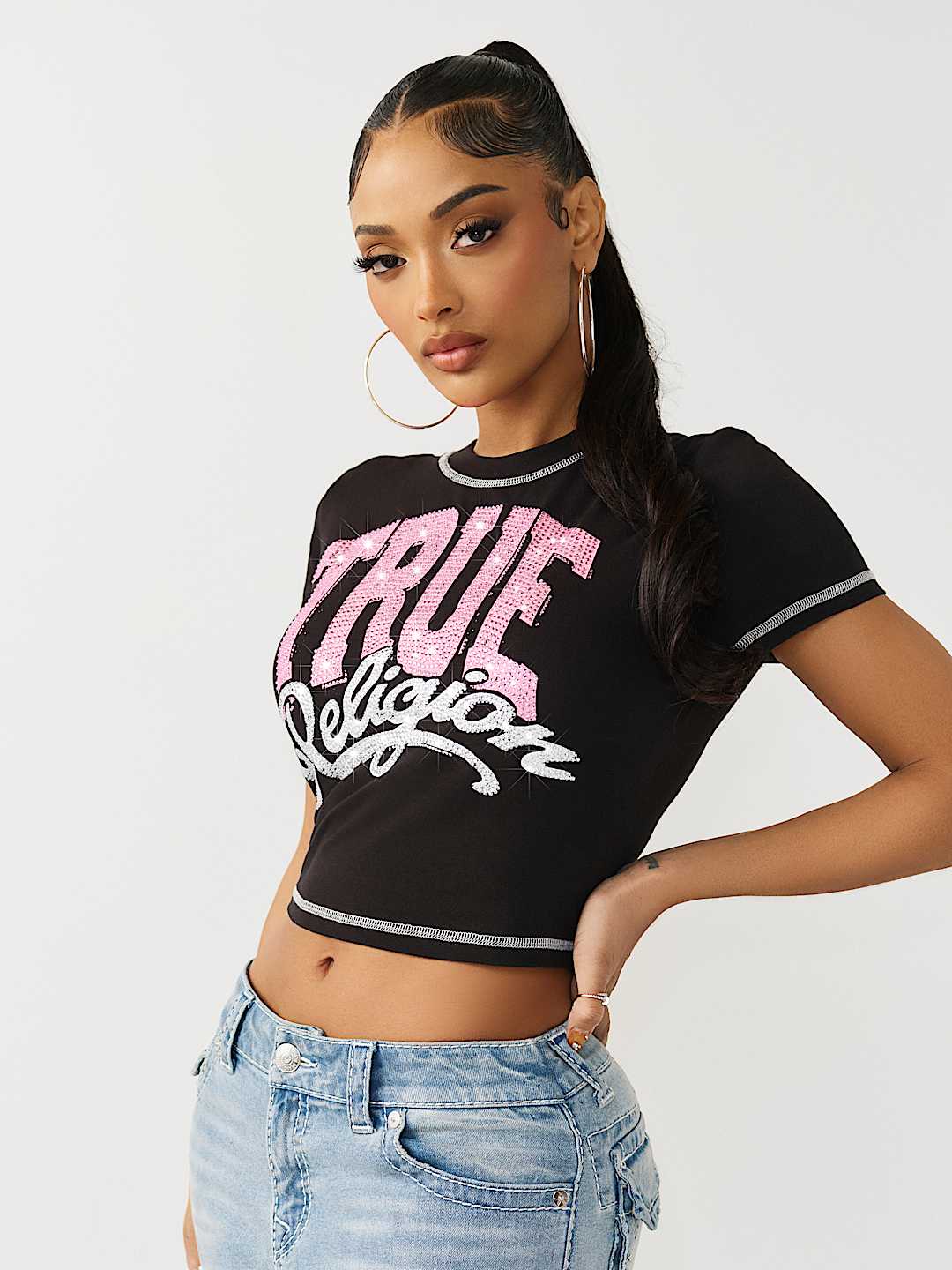 CRYSTAL LOGO CREWNECK BABY TEE, image 4