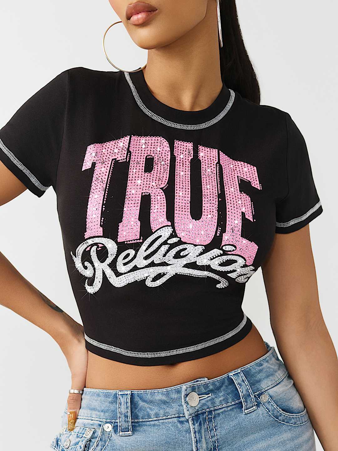 CRYSTAL LOGO CREWNECK BABY TEE, image 1