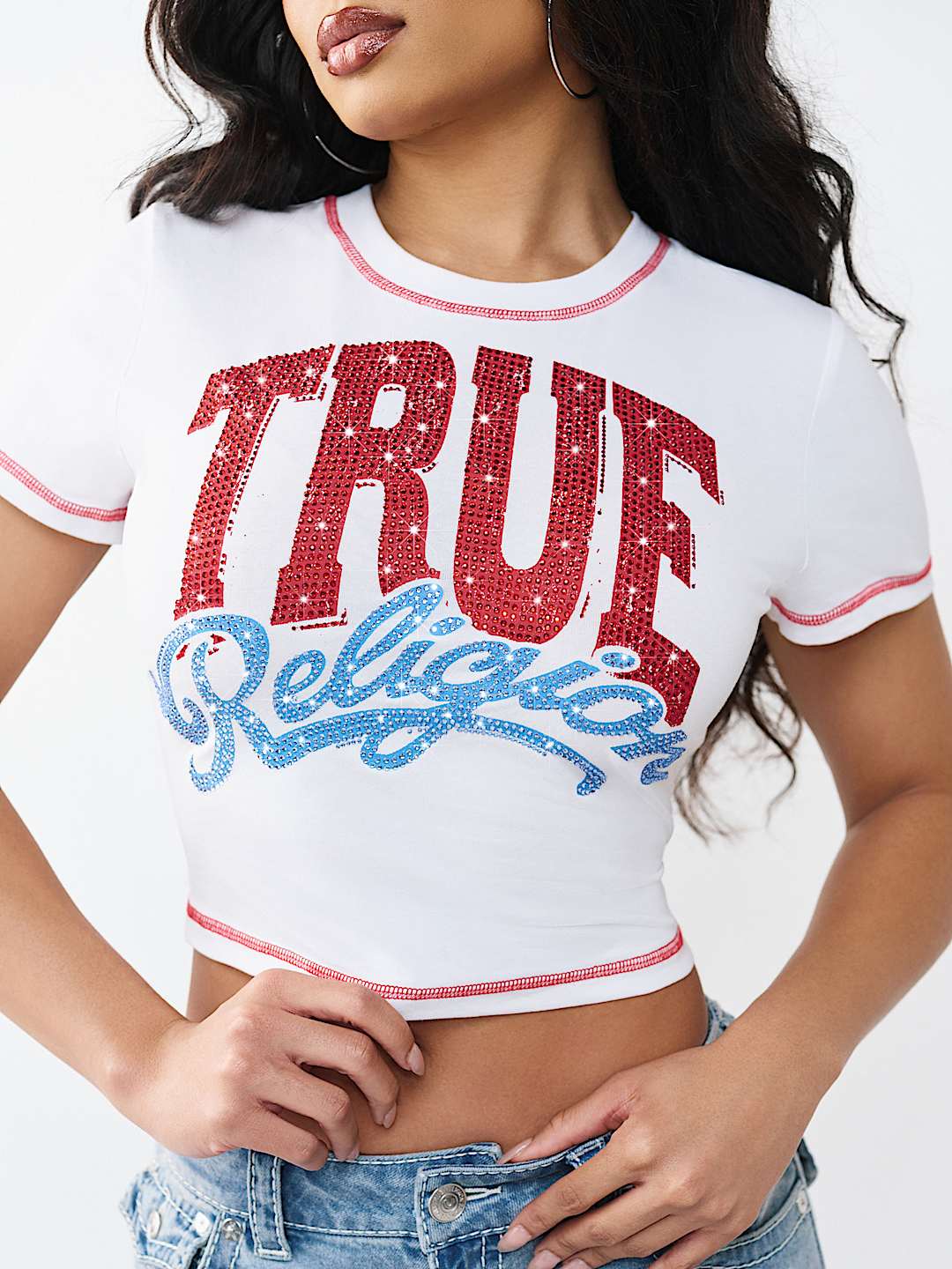 CRYSTAL LOGO CREWNECK BABY TEE, image 1