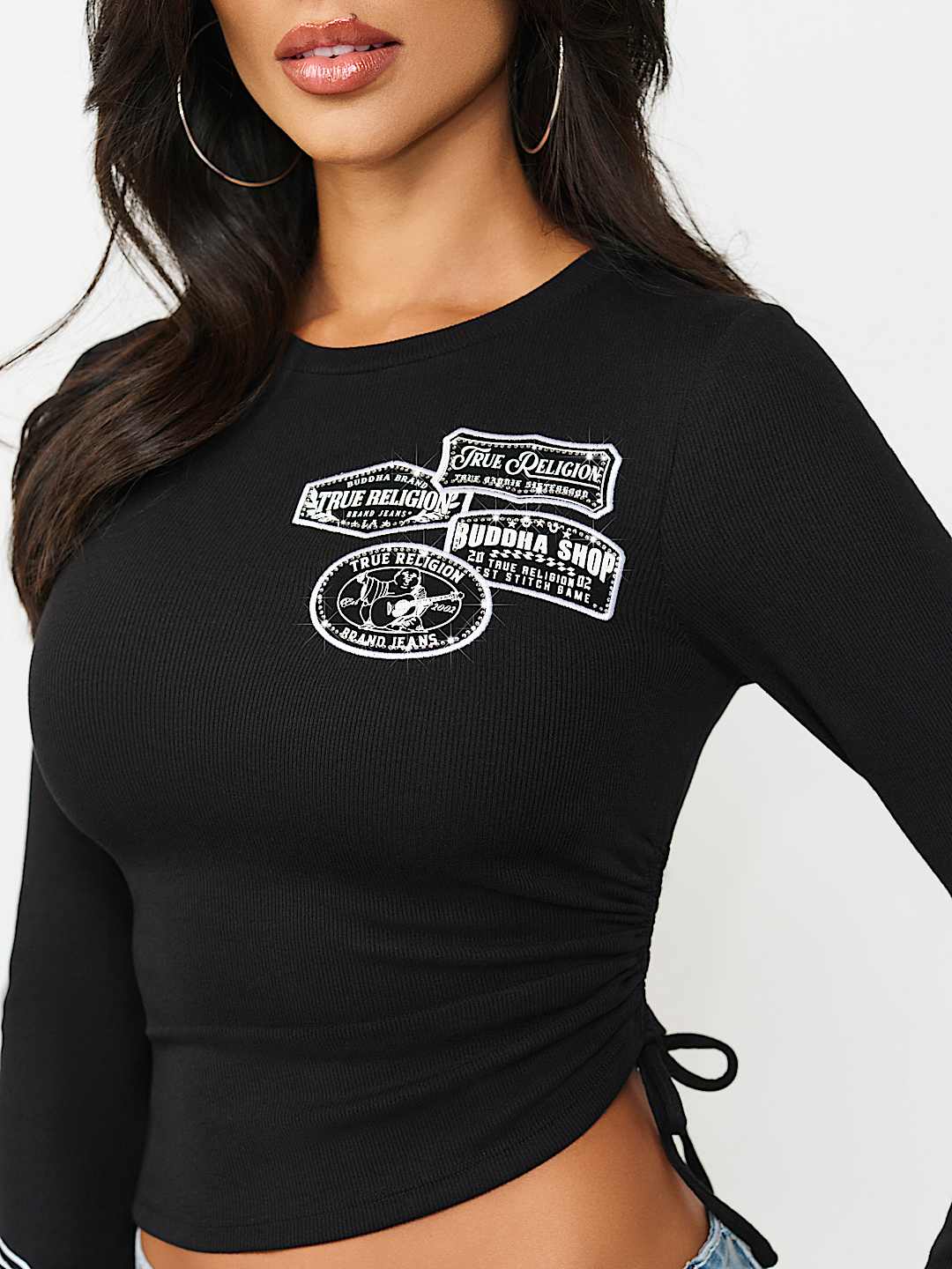 CAMISETA ACANALADA ASIM&Eacute;TRICA CON APLIQUE DE MEZCLILLA, image 1