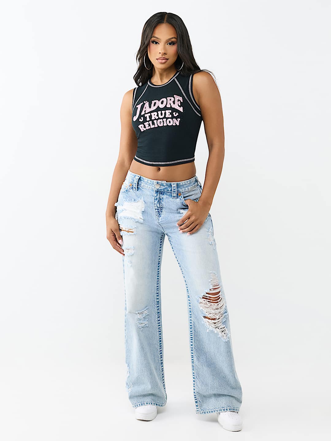 CRYSTAL J'ADORE RIBBED CREW TANK TOP, image 3