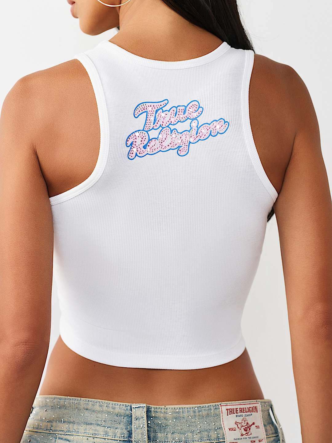 CRYSTAL SPORTY RIBBED TANK TOP, image 2