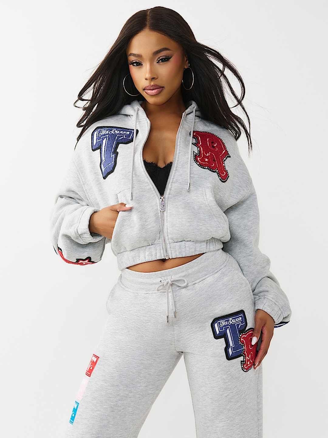 Кристалл патч подруга молнии с капюшоном серый меланж