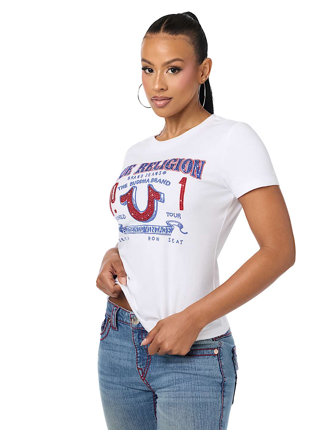 CRYSTAL LOGO HORSESHOE CREWNECK TEE