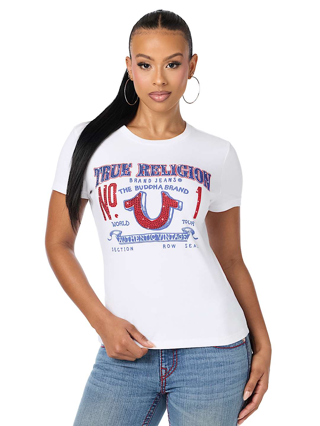 CRYSTAL LOGO HORSESHOE CREWNECK TEE