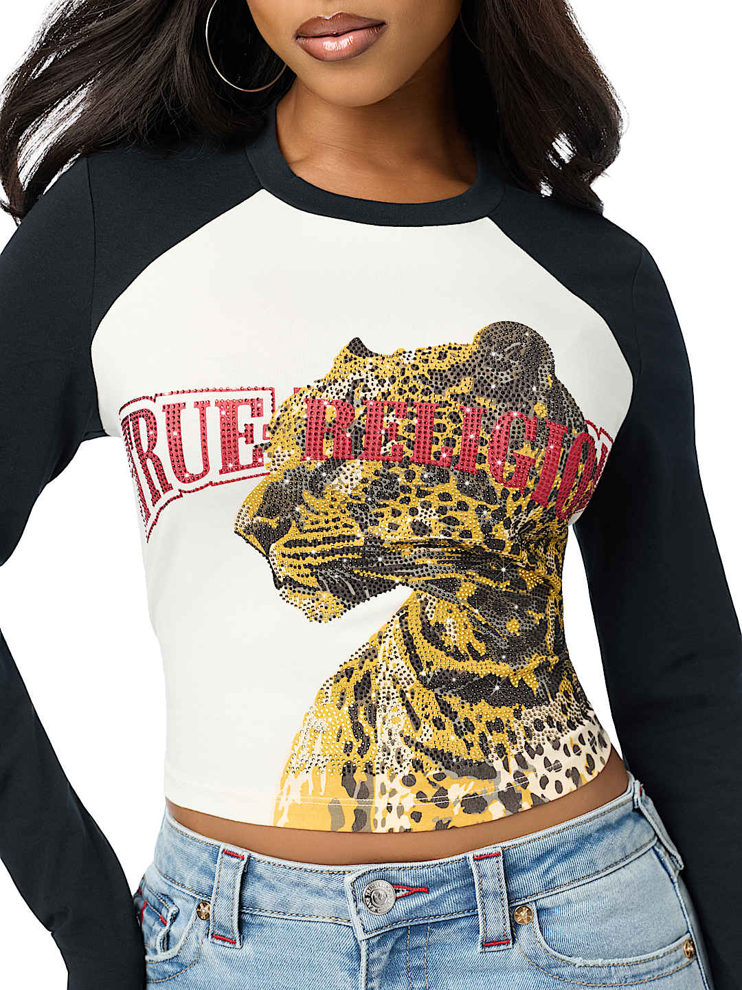 CRYSTAL LEOPARD SIDE PROFILE LONG SLEEVE TEE