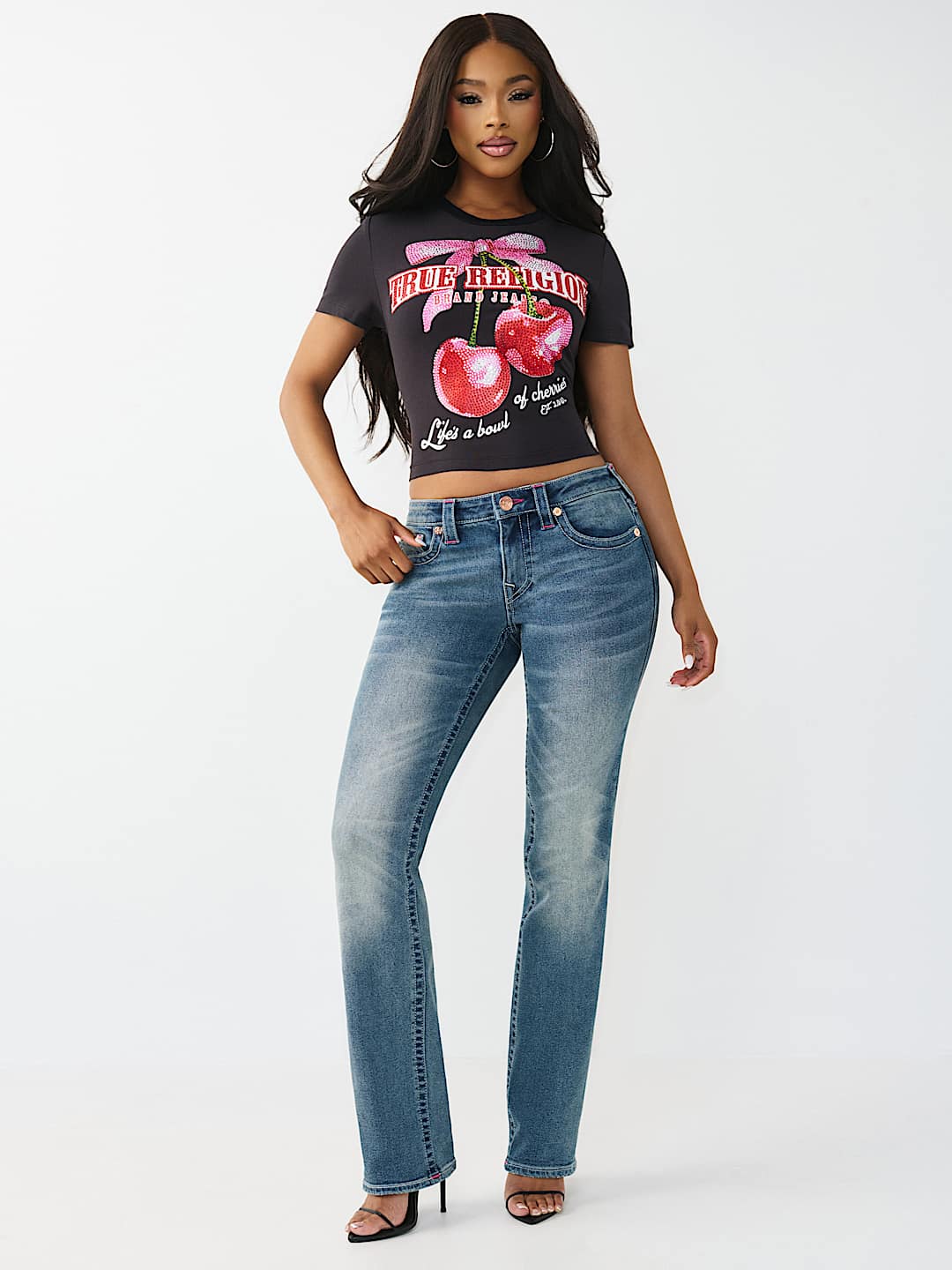 BILLIE MID RISE CRYSTAL CHERRY STRAIGHT JEAN, image 3