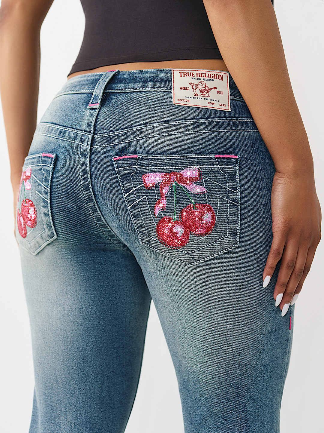 BILLIE MID RISE CRYSTAL CHERRY STRAIGHT JEAN, image 1