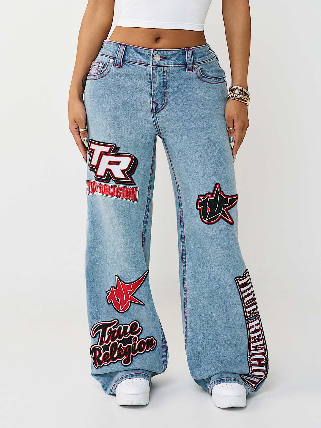 BOBBI MID RISE SPORTY EMBROIDERED PATCH BAGGY JEAN, image 4