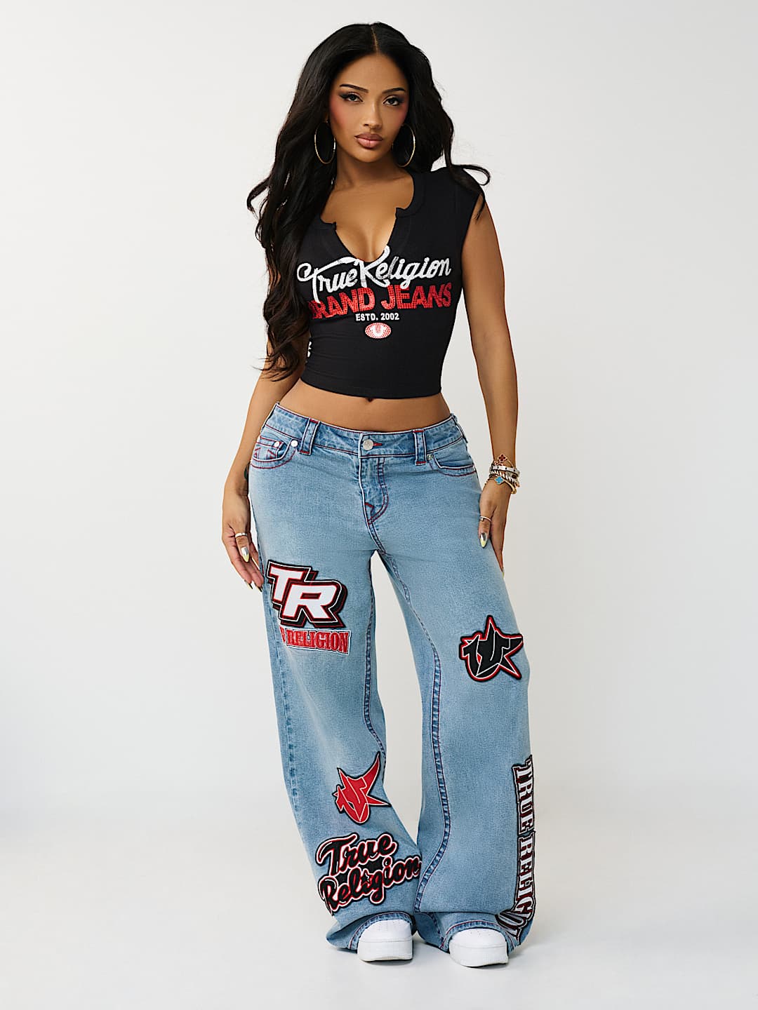BOBBI MID RISE SPORTY EMBROIDERED PATCH BAGGY JEAN, image 6