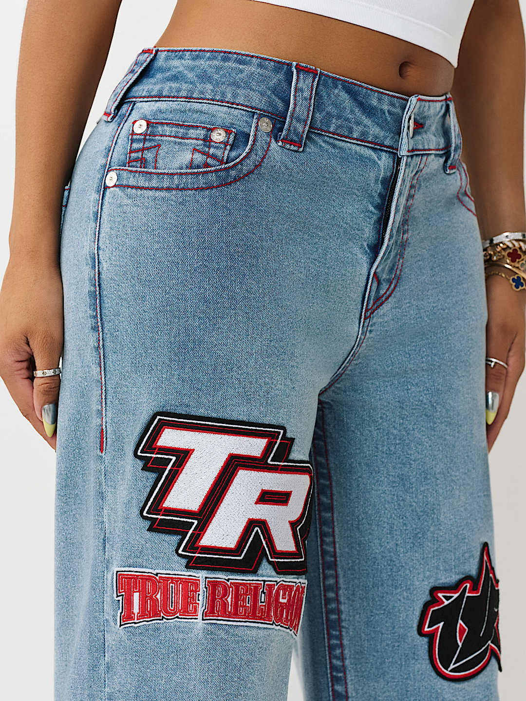 BOBBI MID RISE SPORTY EMBROIDERED PATCH BAGGY JEAN, image 8