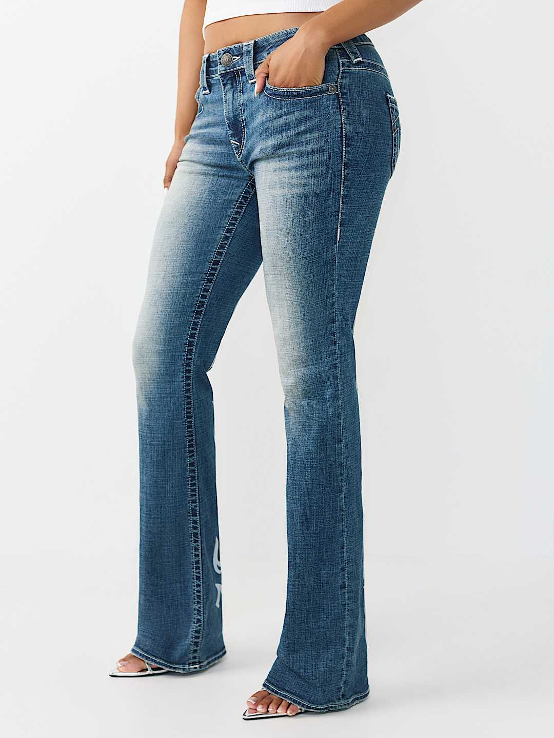  BECCA MID RISE PRINTED LOGO BOOTCUT JEAN, image 4