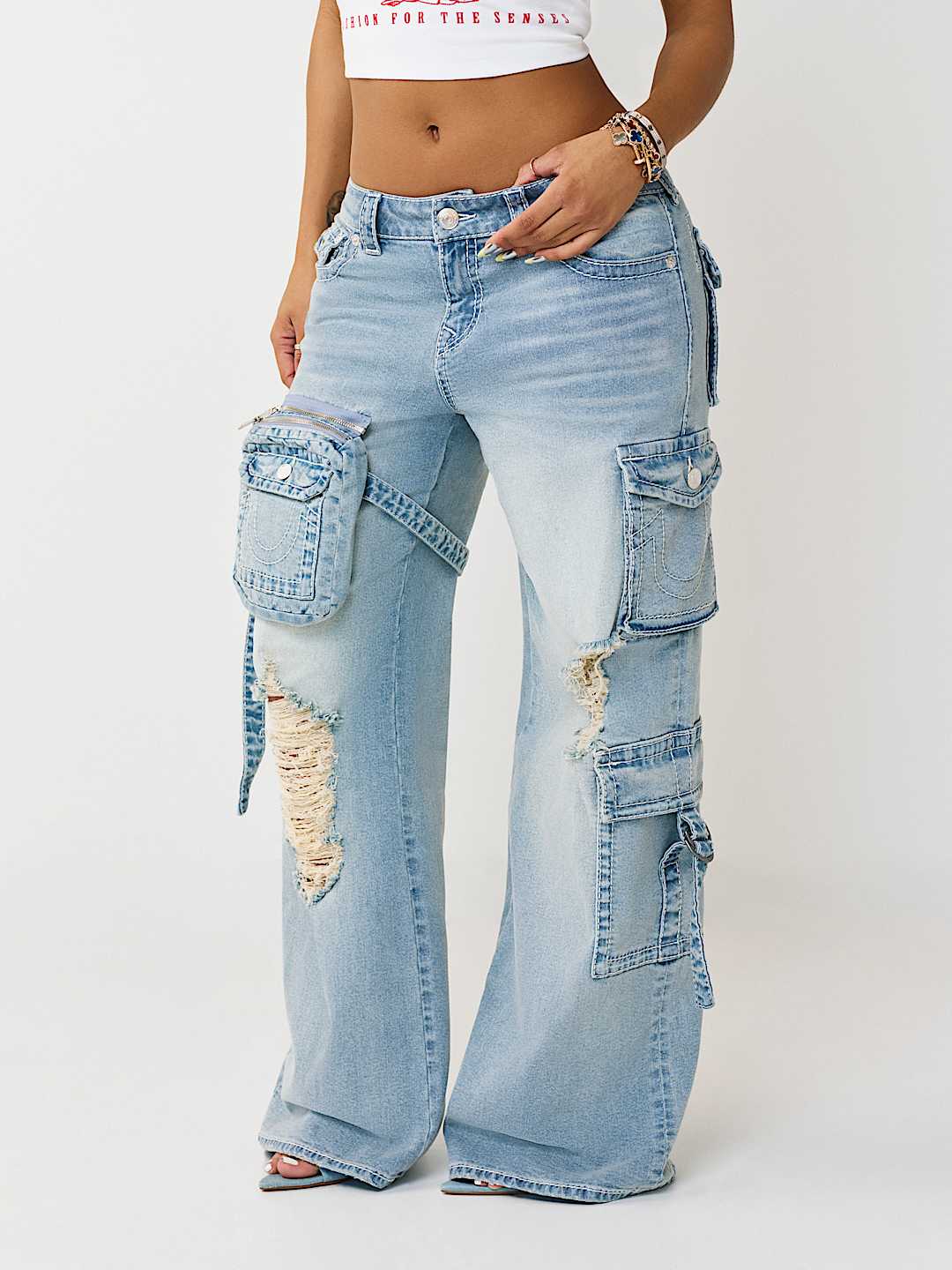 BOBBI MID RISE DETACHABLE CARGO POCKET BAGGY JEAN, image 1