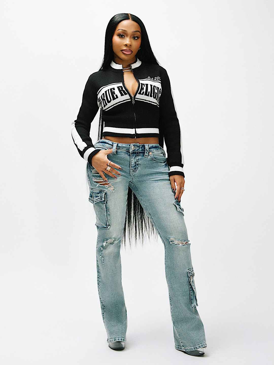 BECCA LOW RISE CARGO FLAP BOOTCUT JEAN, image 1