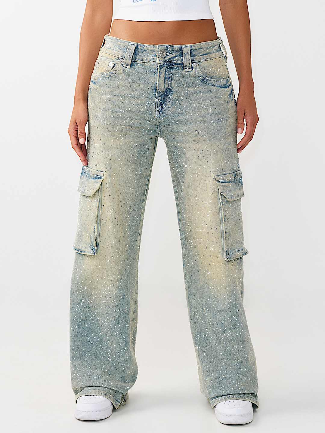 BOBBI MID RISE CRYSTAL  FLAP BAGGY CARGO JEAN, image 2