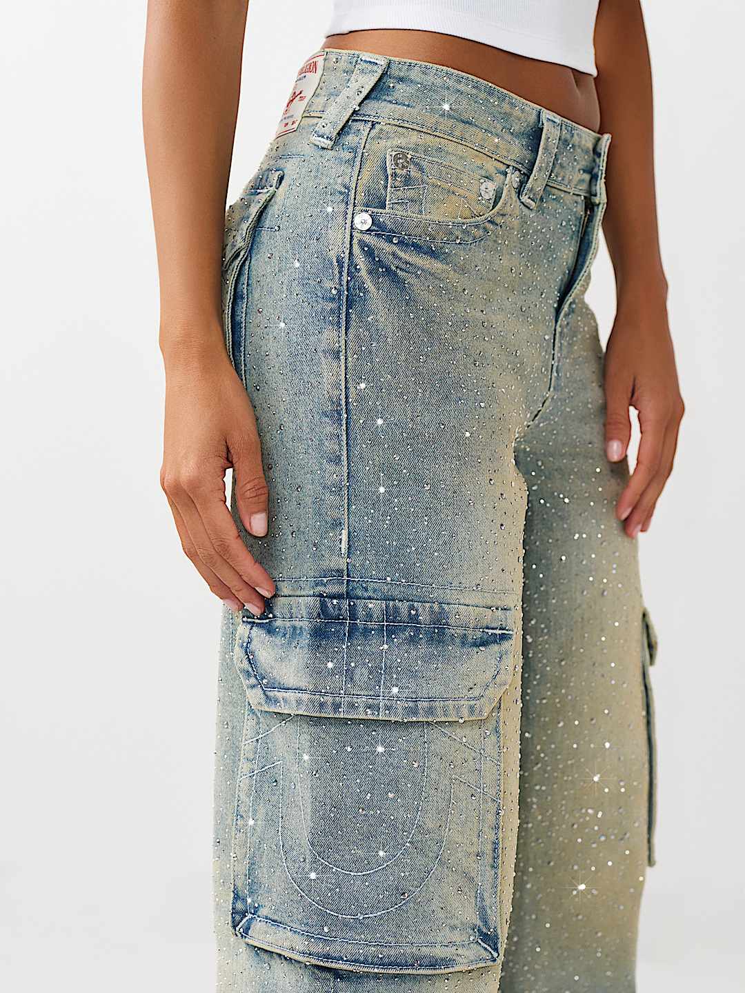 BOBBI MID RISE CRYSTAL  FLAP BAGGY CARGO JEAN, image 6