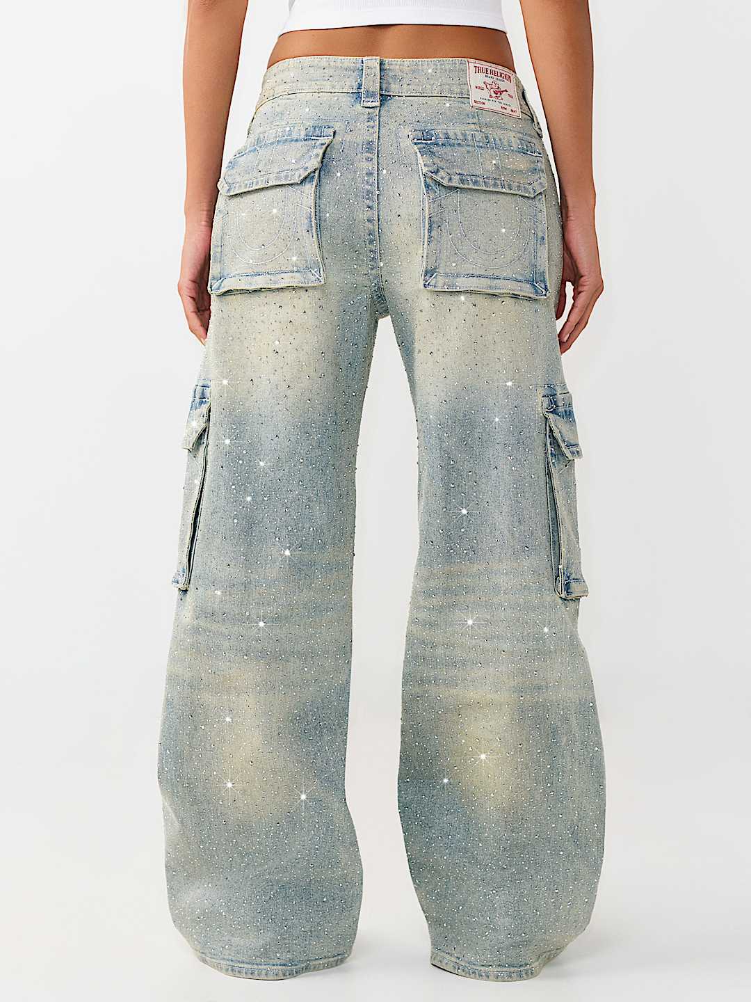 BOBBI MID RISE CRYSTAL  FLAP BAGGY CARGO JEAN, image 7