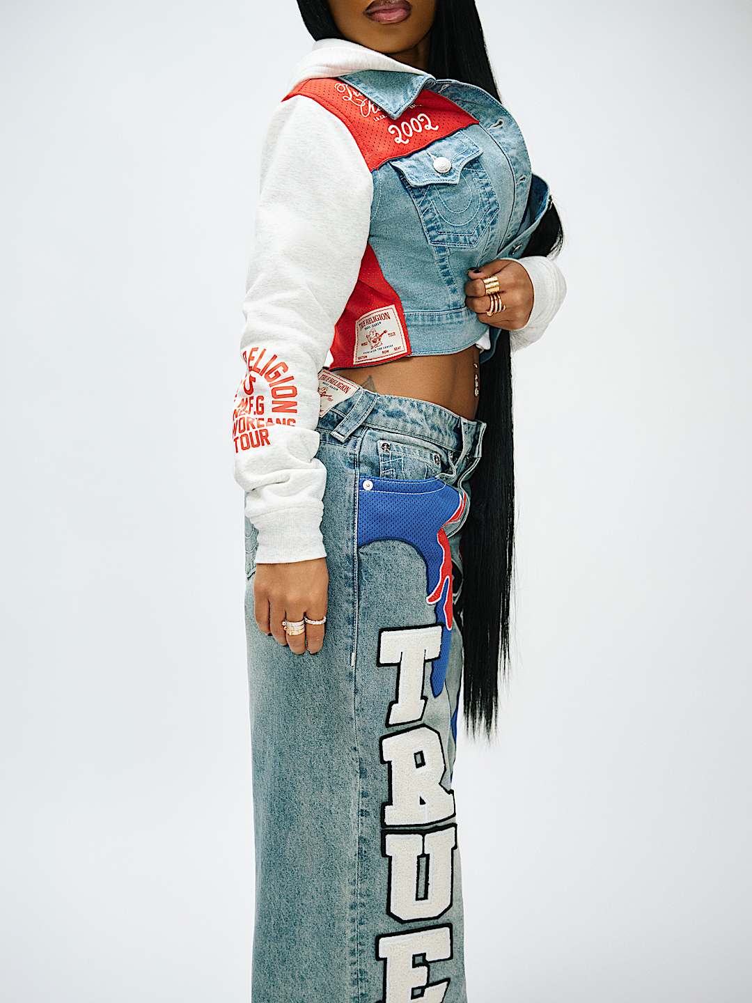 MESH SPORTY JERSEY DENIM JACKET, image 2