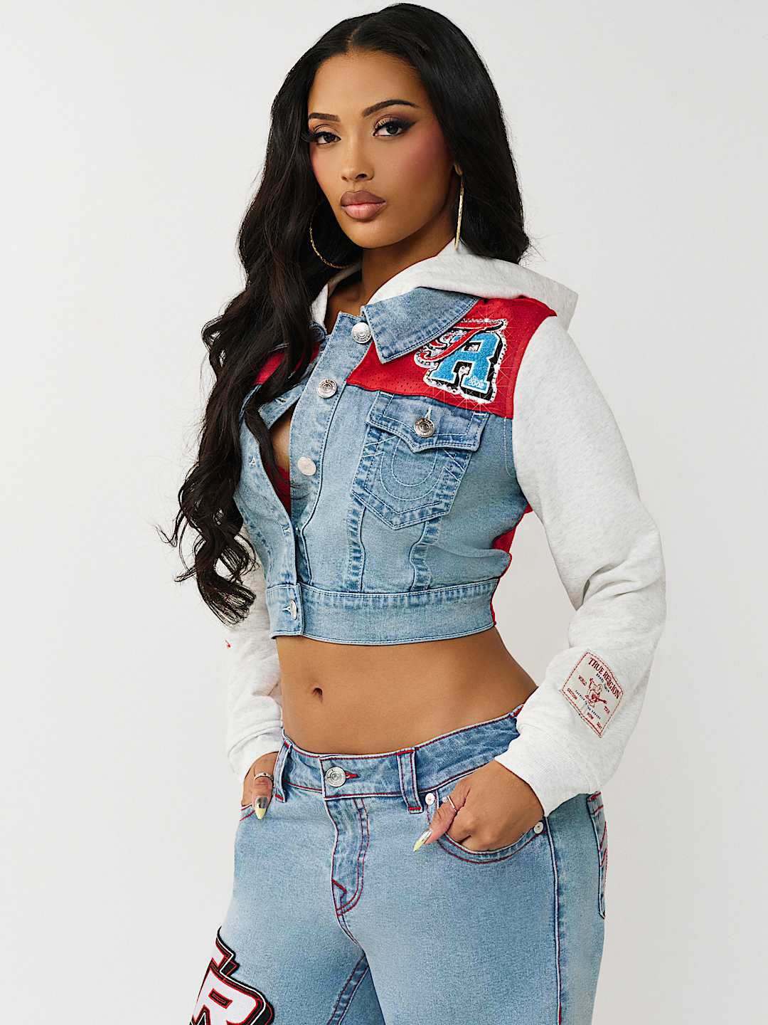 MESH SPORTY JERSEY DENIM JACKET, image 6