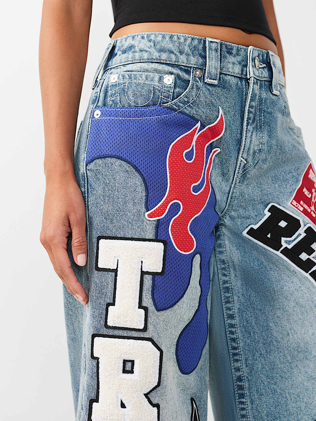 JESSIE MID RISE MIXED PATCH SUPER BAGGY JEAN, image 8