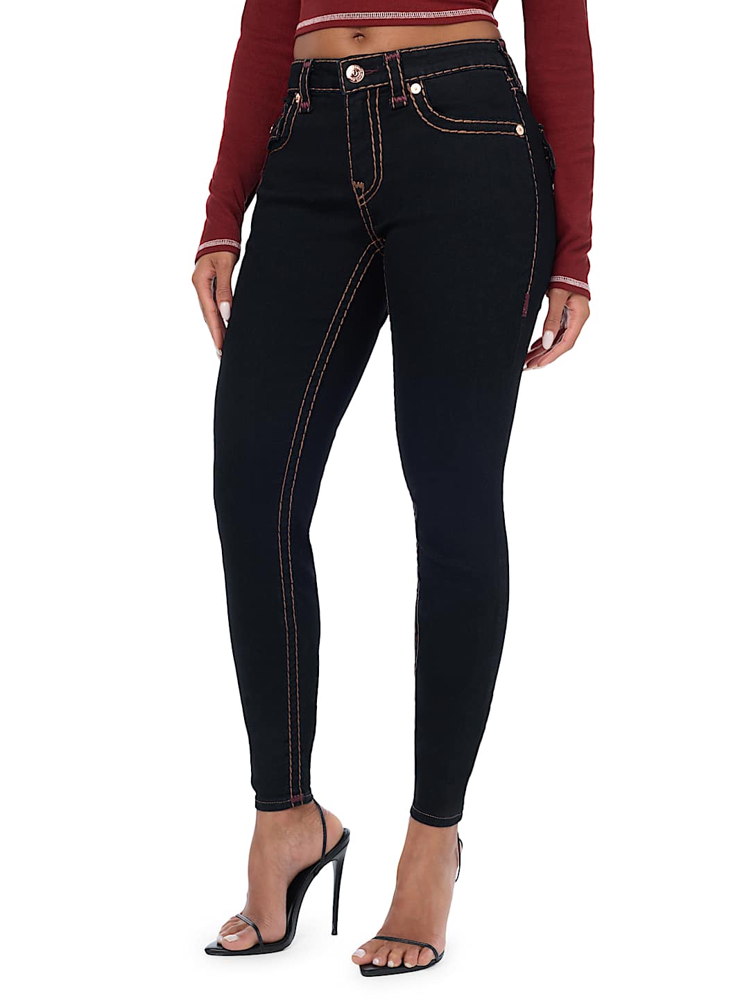 JENNIE MID RISE APPLIQU&Eacute; SUPER T FLAP CURVY SKINNY JEAN