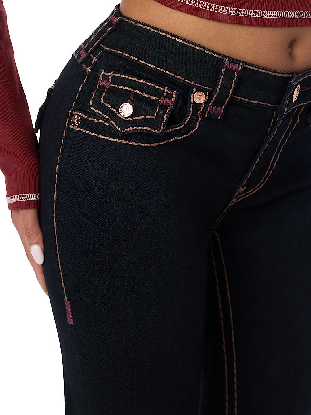 JENNIE MID RISE APPLIQU&Eacute; SUPER T FLAP CURVY SKINNY JEAN
