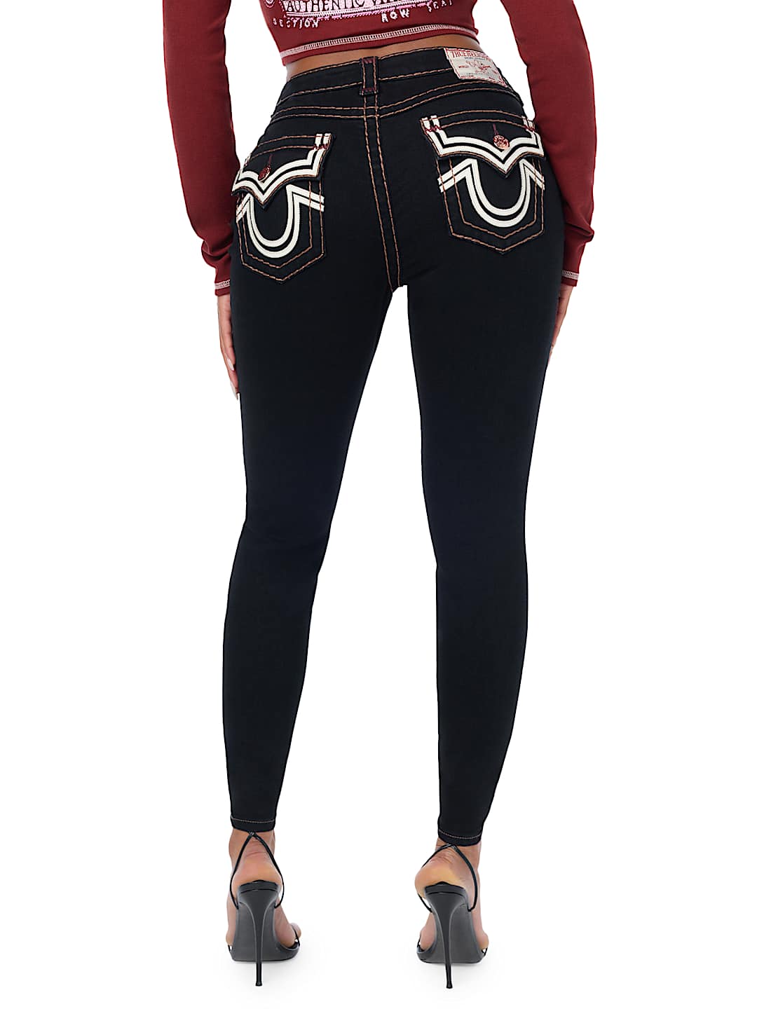 JENNIE MID RISE APPLIQU&Eacute; SUPER T FLAP CURVY SKINNY JEAN